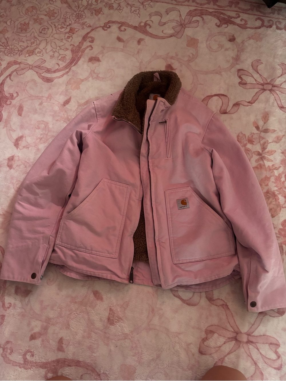 Rare vintage Carhartt Faded petal light pink Women's brown Sherpa-Lined Jacket